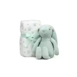 Kiokids Peluche conejo verde con mantita de apego suave