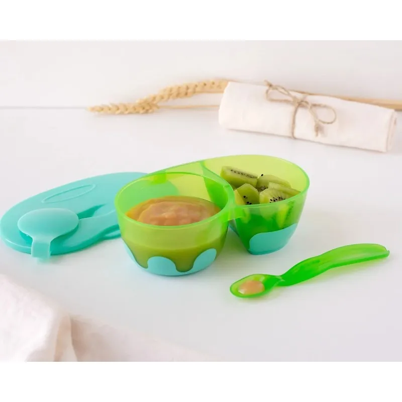 Kiokids Cuenco doble con cuchara – Set de comedor para bebés - imagen 4