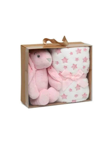 Kiokids peluche de conejo rosa con mantita - imagen 2