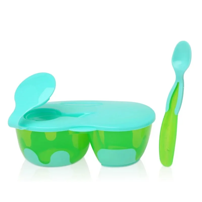 Kiokids Cuenco doble con cuchara – Set de comedor para bebés