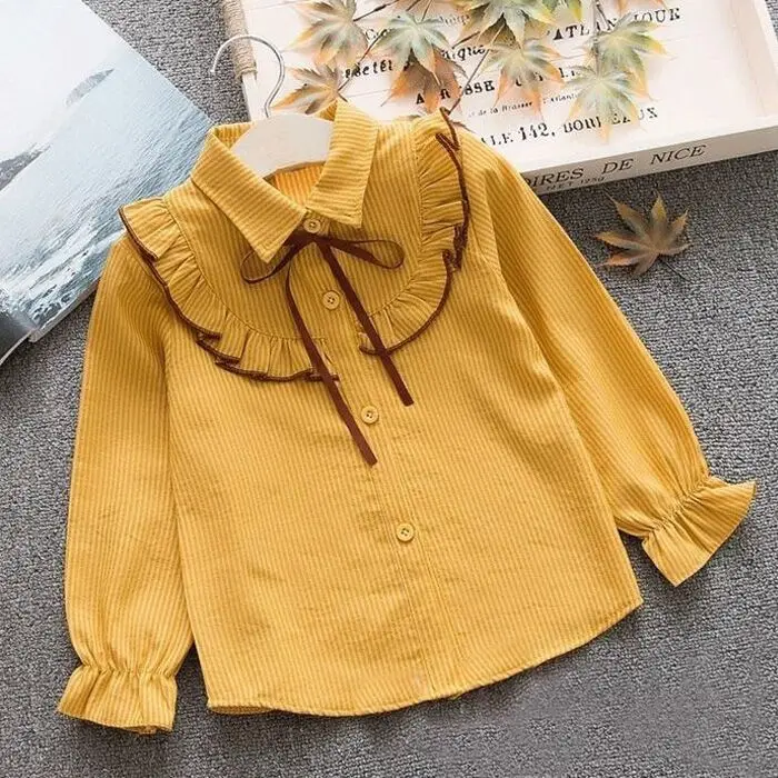 Camisa escolar de algodón a rayas, manga larga para niña