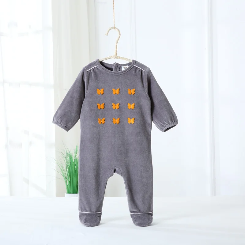 Pelele terciopelo manga larga bebé – Gris invierno