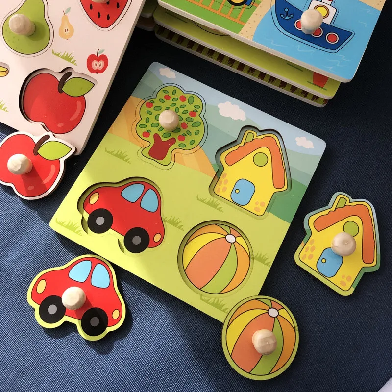 Detalle de las piezas 3D del rompecabezas Montessori