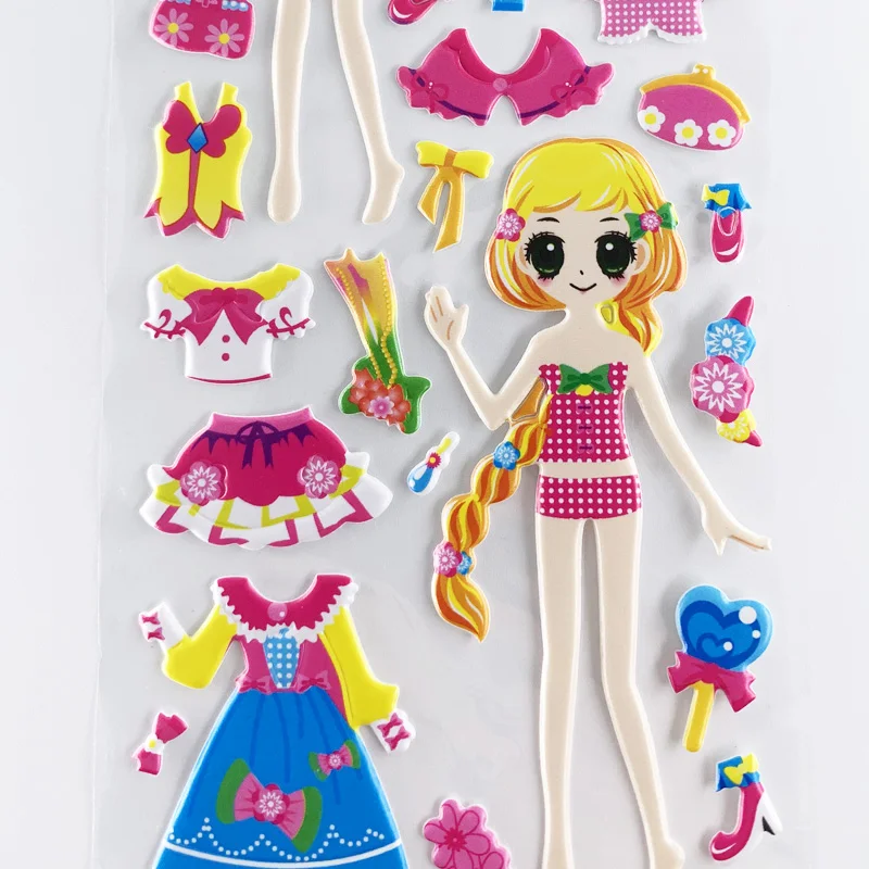 Pegatinas 3D de burbuja para cuaderno infantil - 4 hojas, diseño niña - imagen 2