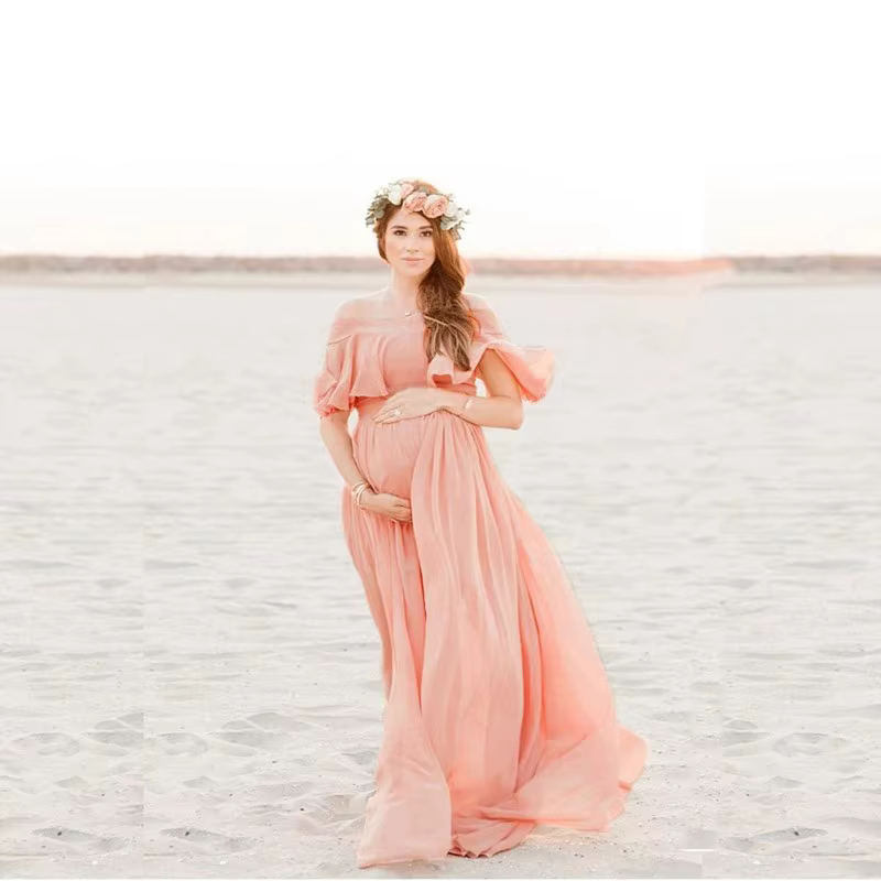 Vestido maxi de volantes para sesiones de fotos de embarazo