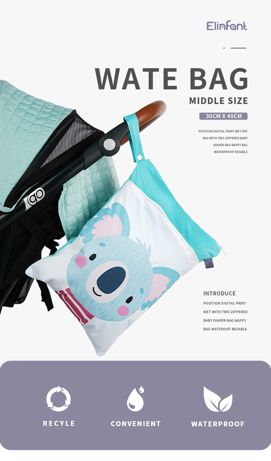 Bolsa de pañales impermeable con estampado digital