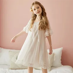 Camisón princesa con encaje suave para niña ropa de casa manga corta
