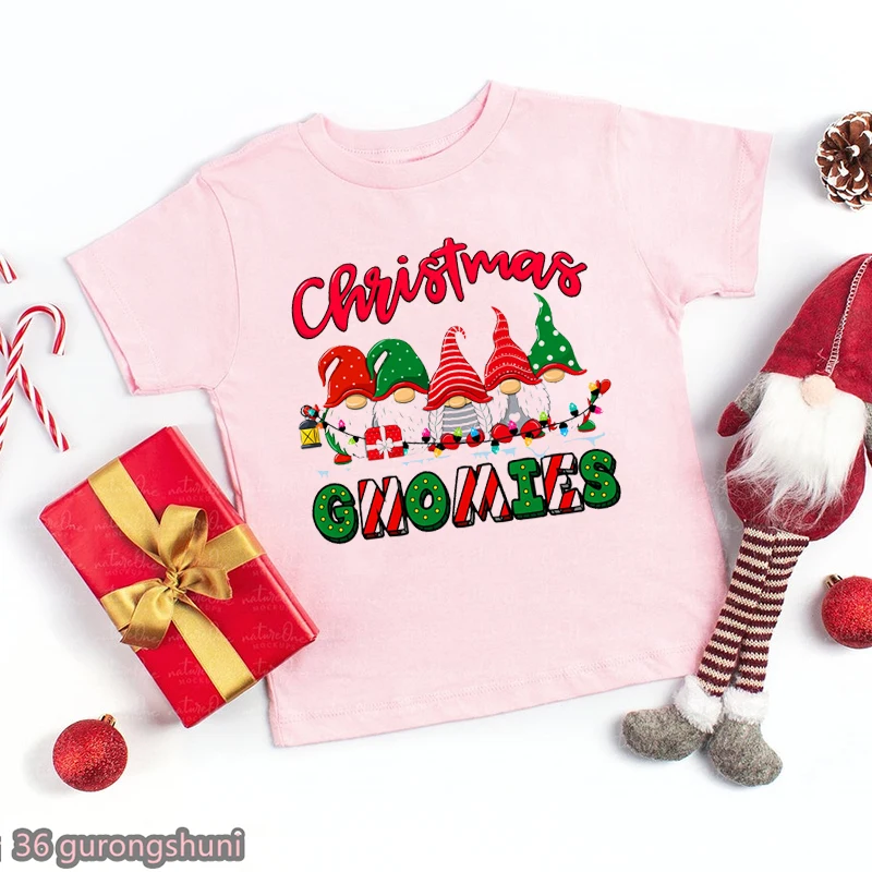 Camiseta rosa Gnomies Kawaii manga corta Feliz Año Nuevo para niños - imagen 4