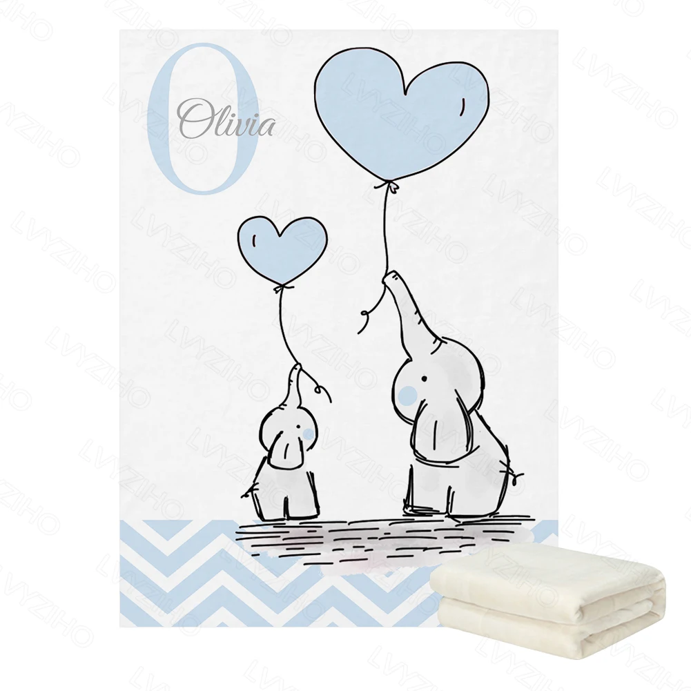 LVYZIHO Manta bebé personalizada con elefante y globo en polar suave - imagen 2