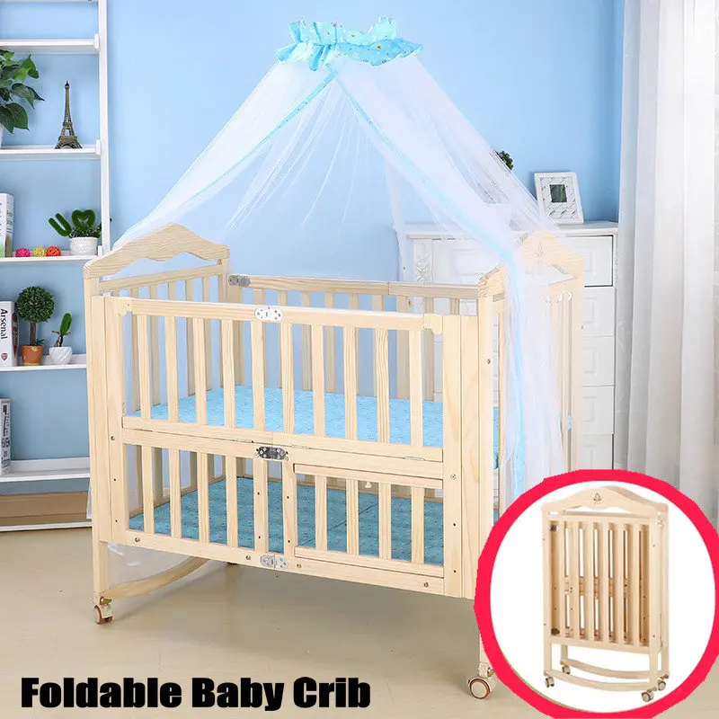 Cuna plegable madera de pino ruedas bloqueables con mosquitera - imagen 2
