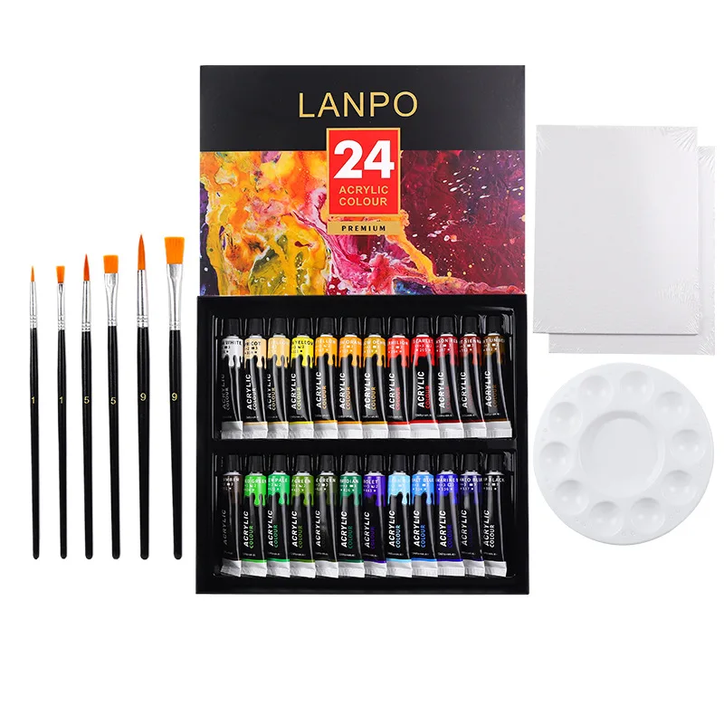 Set de pinturas acrílicas para niños con pinceles – 12 o 24 colores - imagen 4
