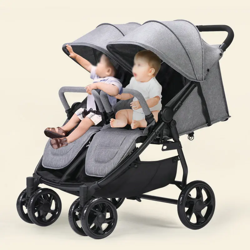 Cochecito gemelar plegable con ruedas reforzadas y doble asiento - imagen 2