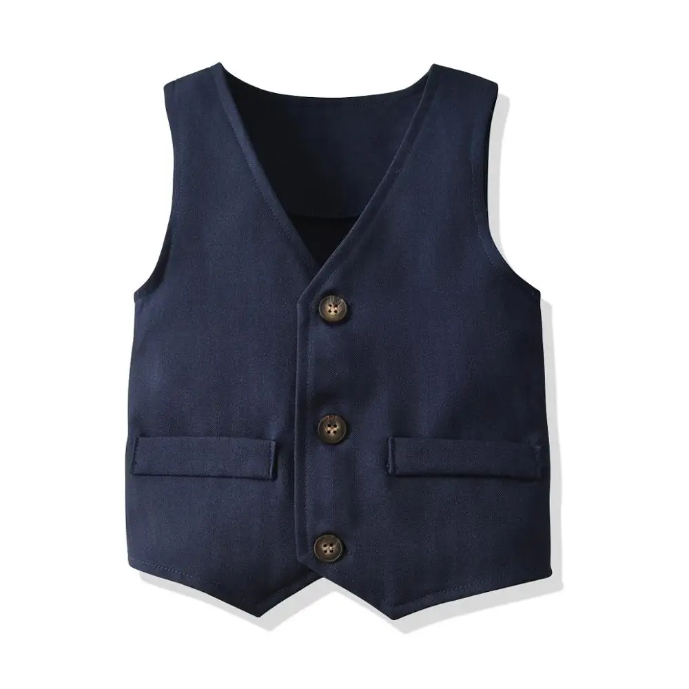 Traje de niño formal con camisa a rayas y chaleco estilo británico - imagen 2