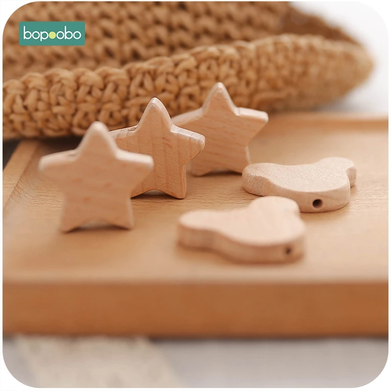 Bopoobo mordedor de madera con cuentas de oso natural para bebé - imagen 4