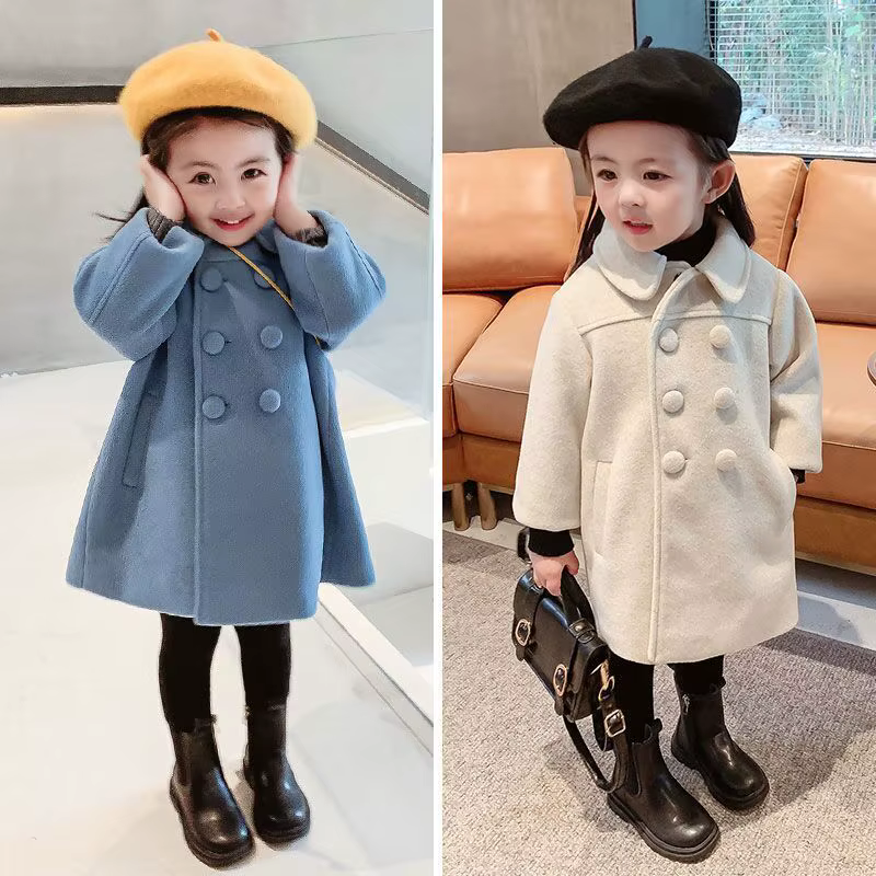 Abrigo de lana para niña con doble botonadura – Otoño Invierno