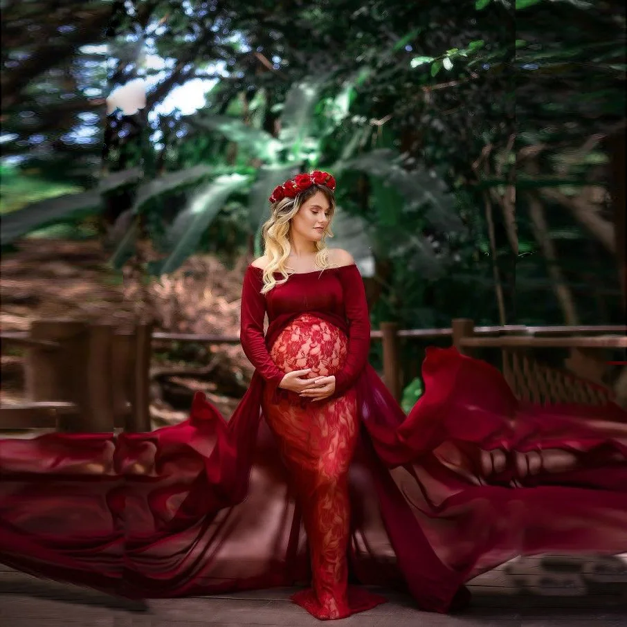 Vestido de maternidad de gasa y encaje para fotos de embarazo - imagen 2
