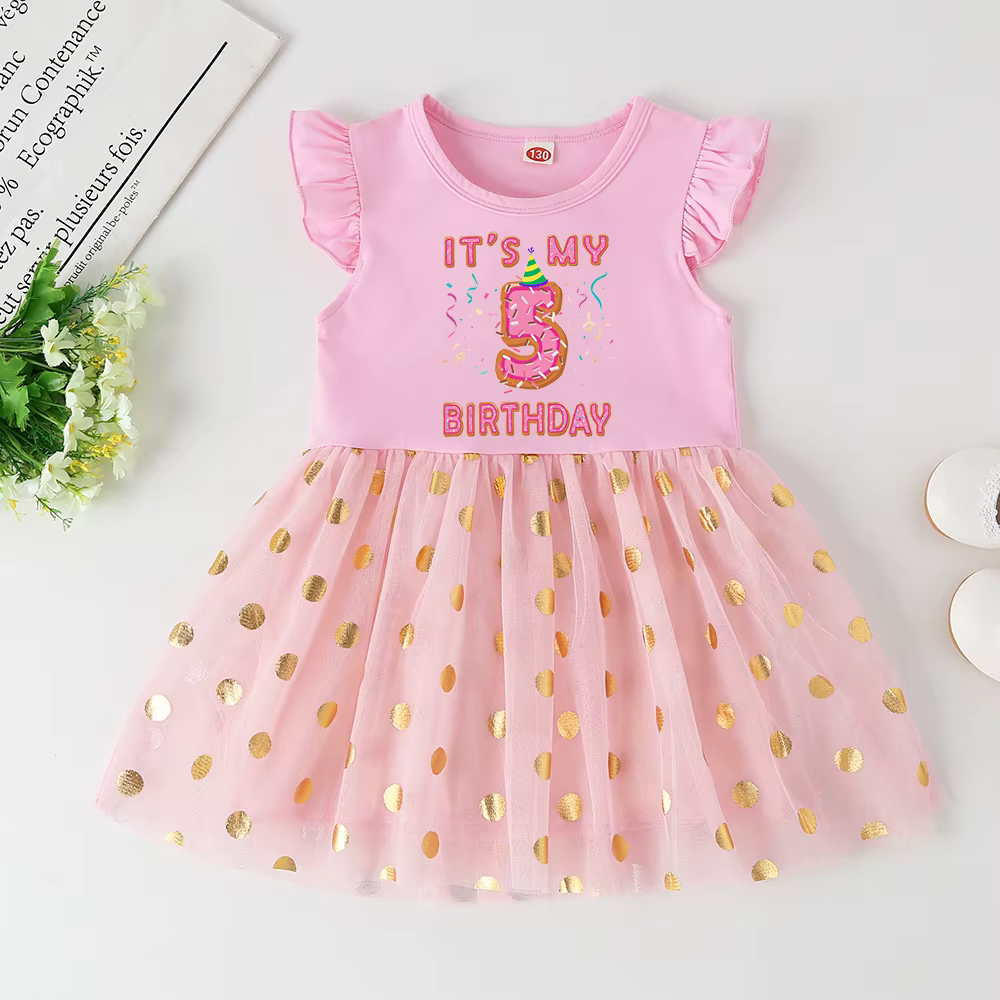 Vestido tutú rosa con estrellas doradas para niñas - imagen 3