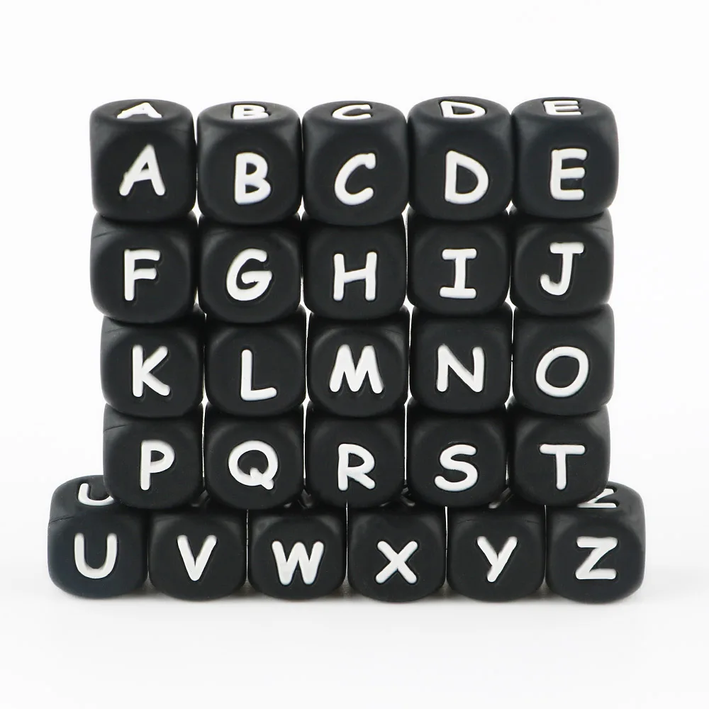 Cuentas de letras de silicona negras de 12mm para joyas DIY