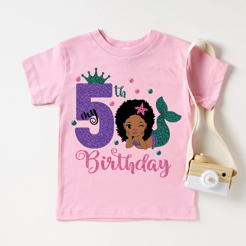Camiseta sirenita con números para niña – Manga corta de algodón - imagen 2