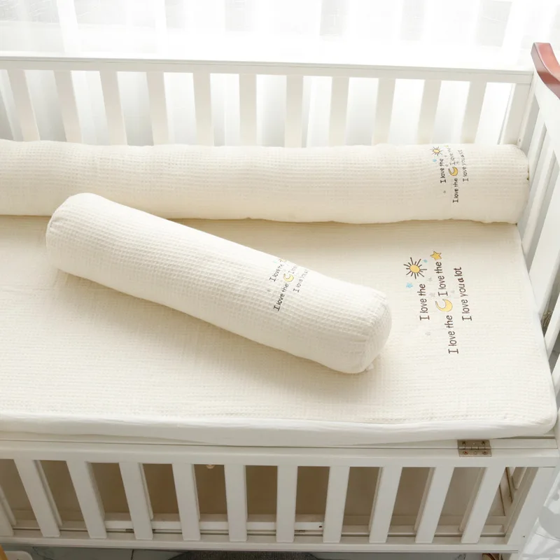 Almohada de embarazo cilíndrica con funda de algodón gofre extraíble - imagen 4