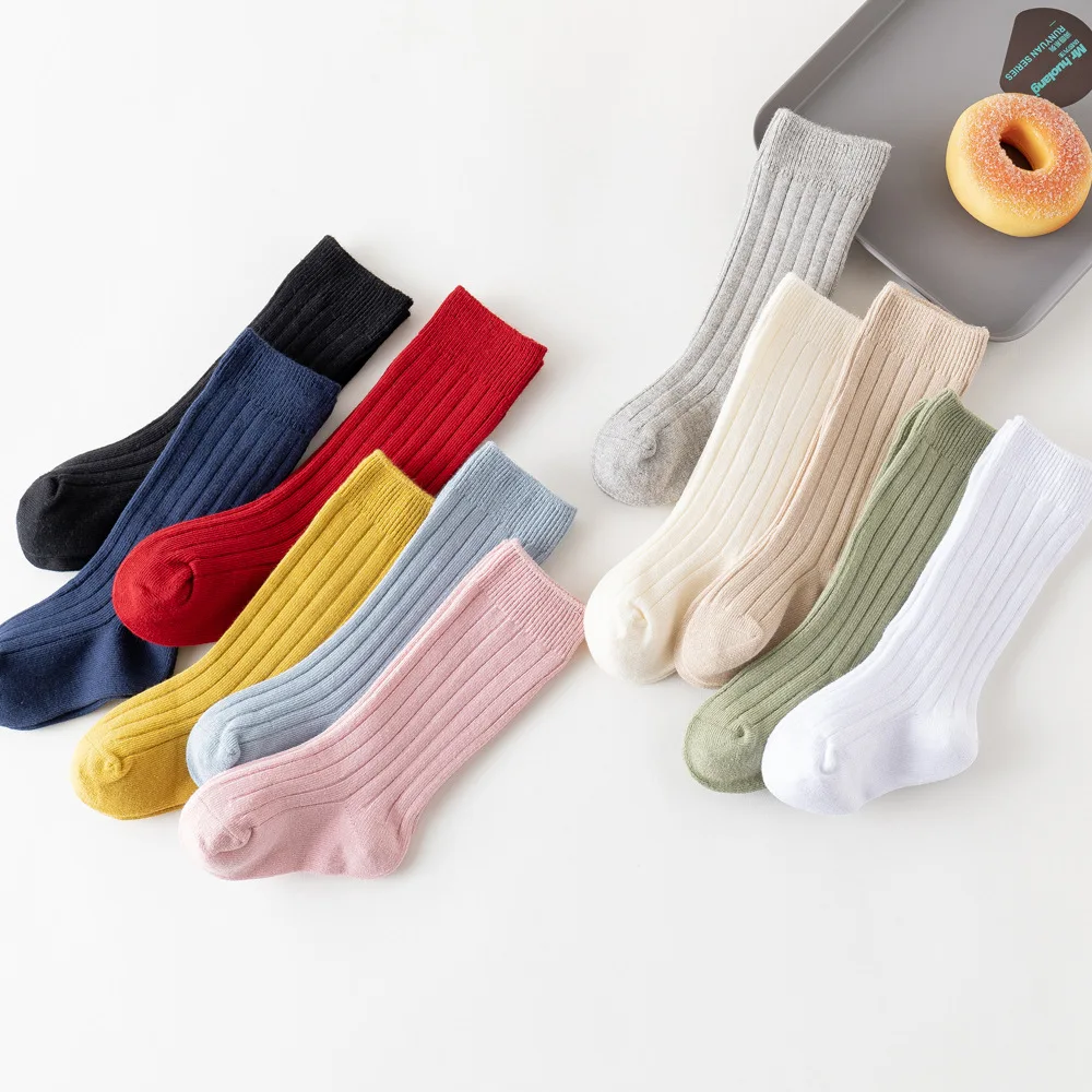 Calcetines altos de algodón para bebés y niños – lisos a rayas - imagen 2
