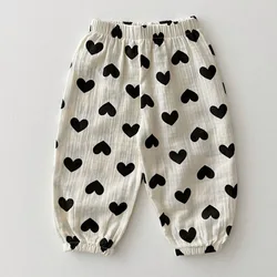 Pantalones de lino estampado dulce para niñas bebés – Casuales verano