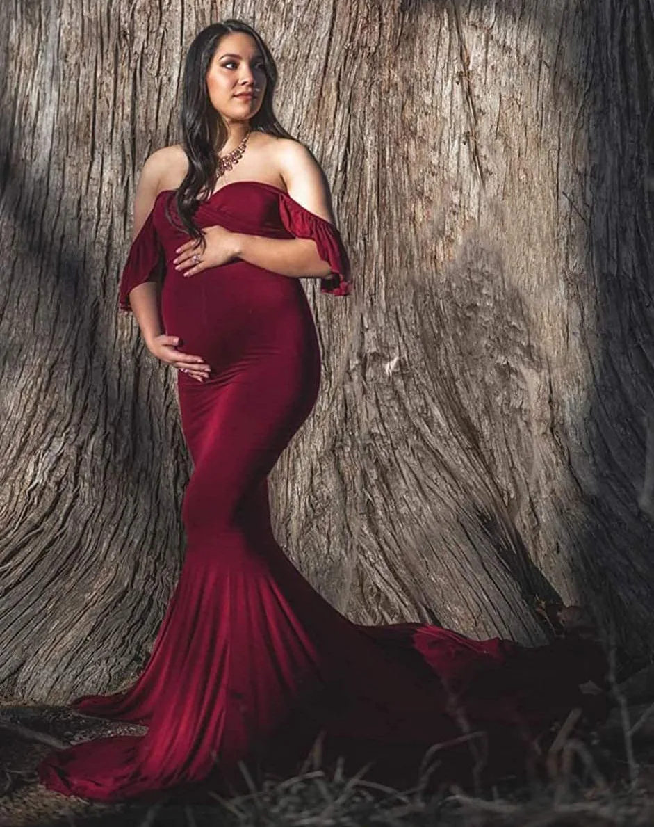 Vestido de maternidad sin hombros para sesión fotográfica - imagen 3