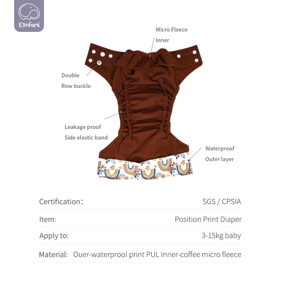 Elinfant pañal de tela ecológico estampado con interior impermeable - imagen 3