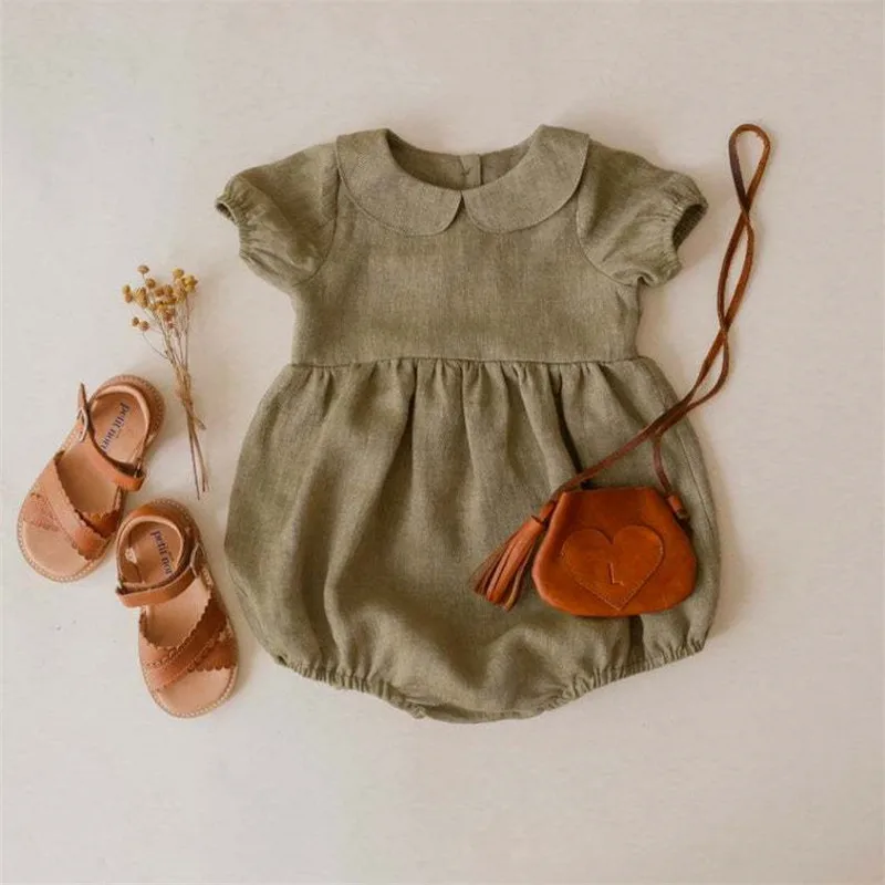 Pelele de lino y algodón con cuello pétalos para niña - imagen 2