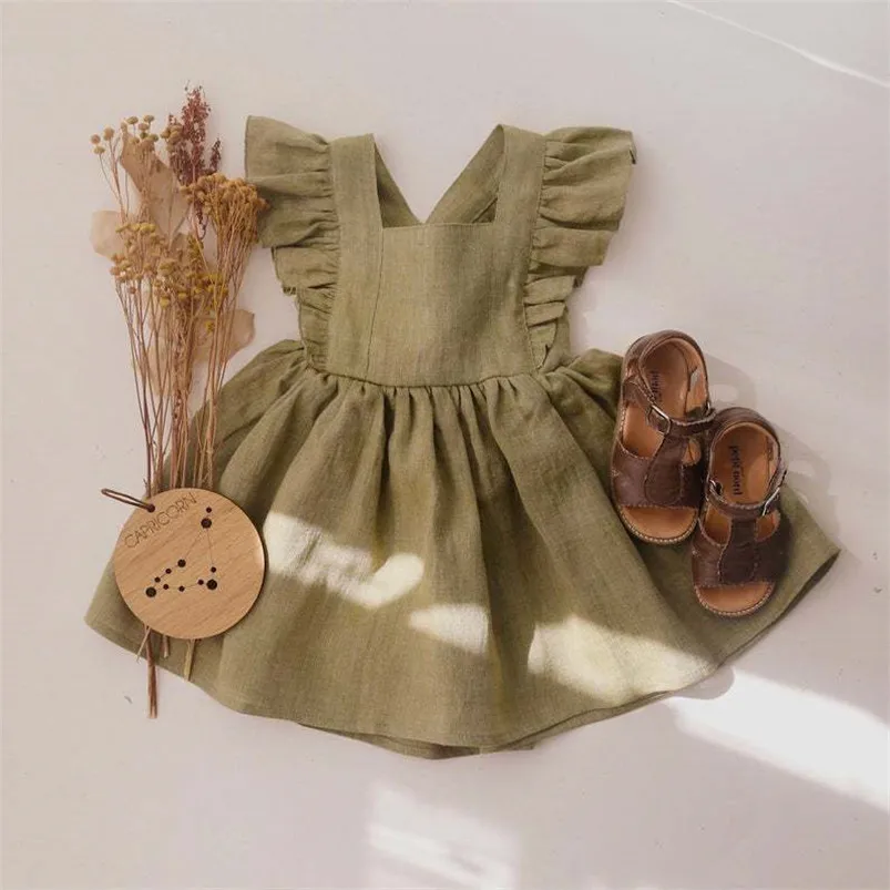Vestido de lino y algodón con tirantes para niña boho playa - imagen 4