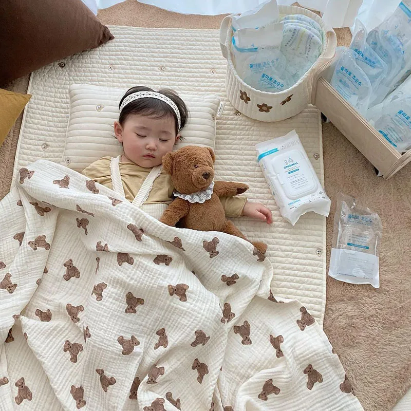 Manta suave de algodón con estampado de oso para bebé - imagen 4