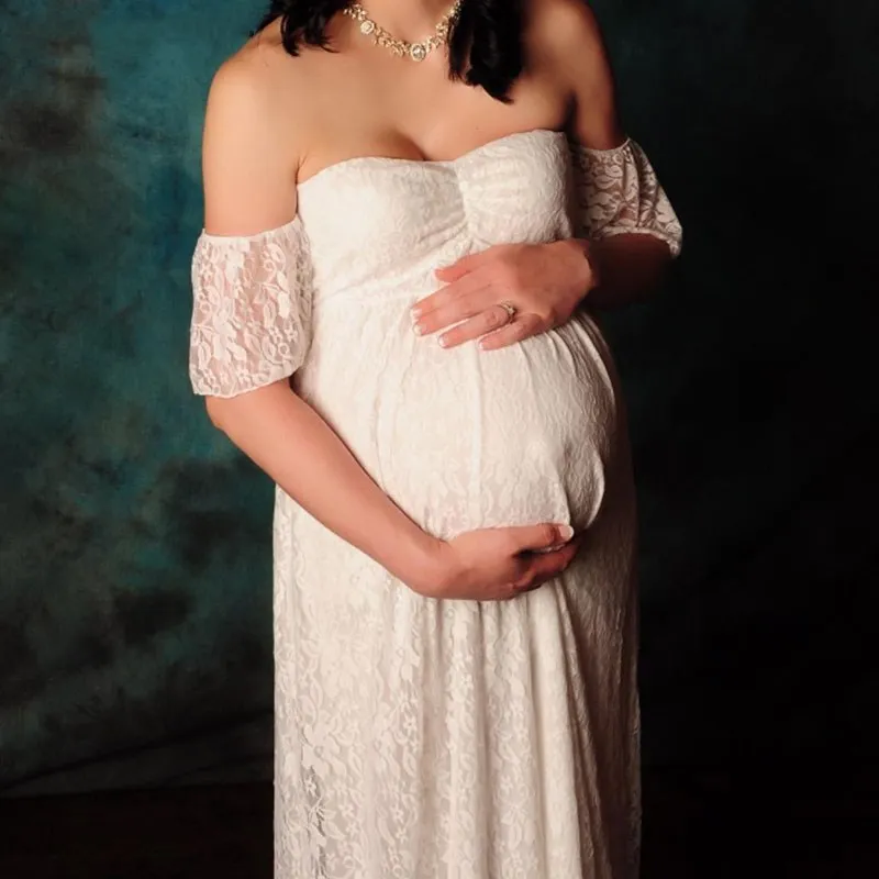 Vestido premamá de encaje con volantes para sesión de fotos de embarazo - imagen 5