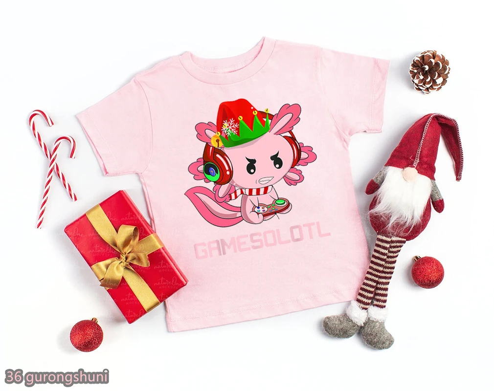 Camiseta infantil estampado axolotl para Navidad con manga corta - imagen 2