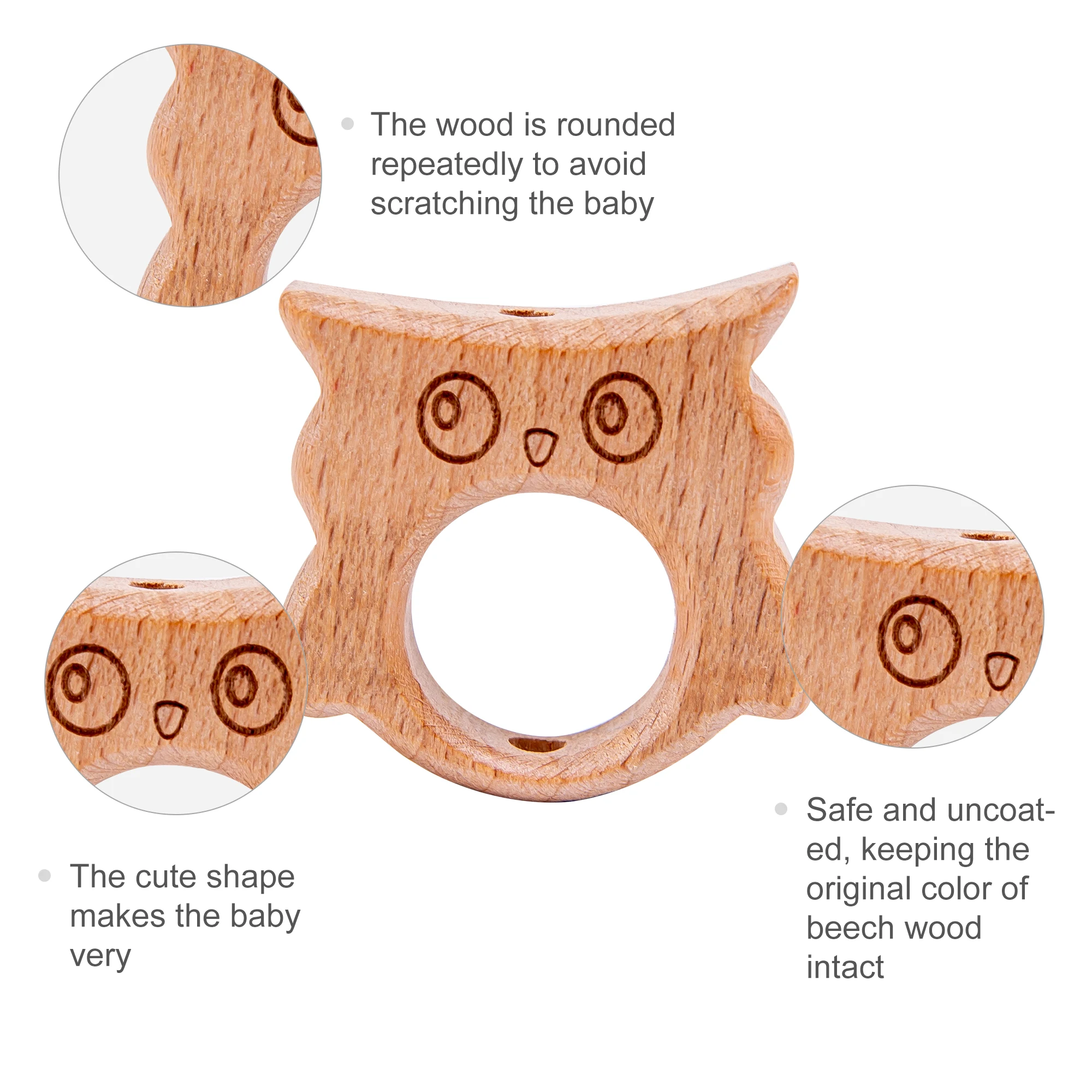 Mordedor de madera natural para bebé – Cuentas de animales - imagen 5