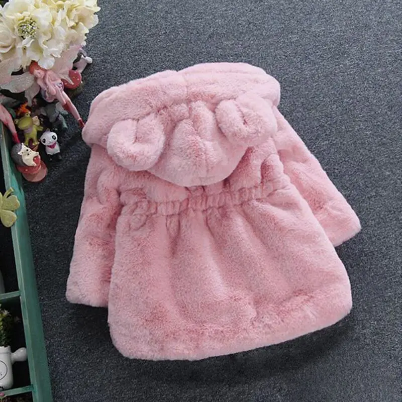 Abrigo de invierno para niñas con capucha y piel sintética cálida - imagen 3