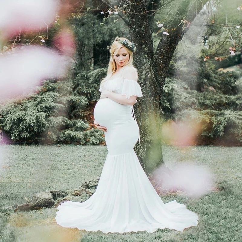 Vestido de maternidad sirena sin hombros para sesión de fotos - imagen 3