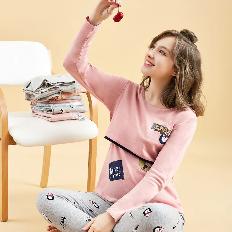 Pijama de lactancia en algodón para mujer embarazada – Manga larga - imagen 5