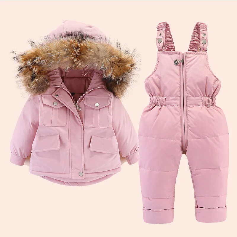 Conjunto invernal chaqueta y pelele para bebés, cuello de piel - imagen 3