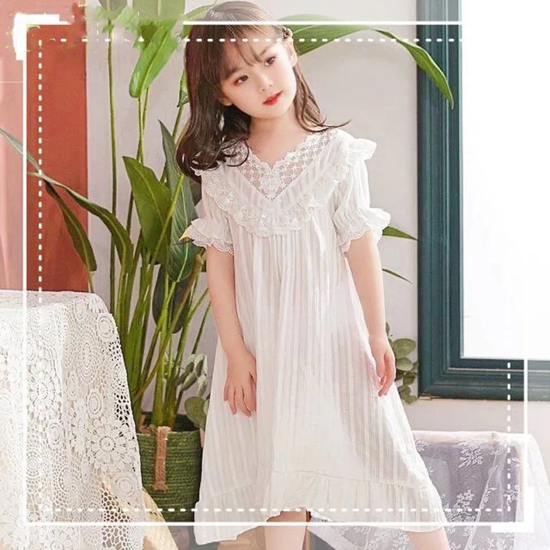 Camisón fino de algodón para niña, detalle y caída