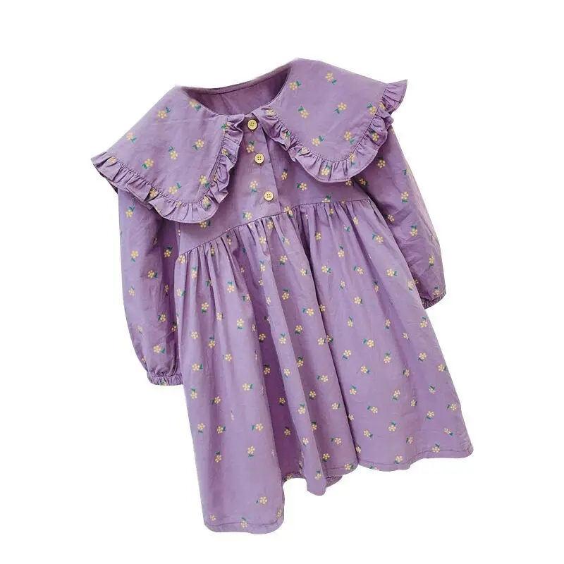 Vestido fiesta niña primavera otoño con estampado floral algodón