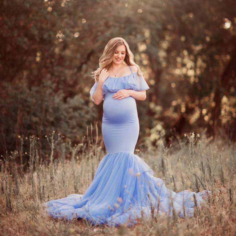 Vestido de maternidad sirena sin hombros para sesión de fotos - imagen 2