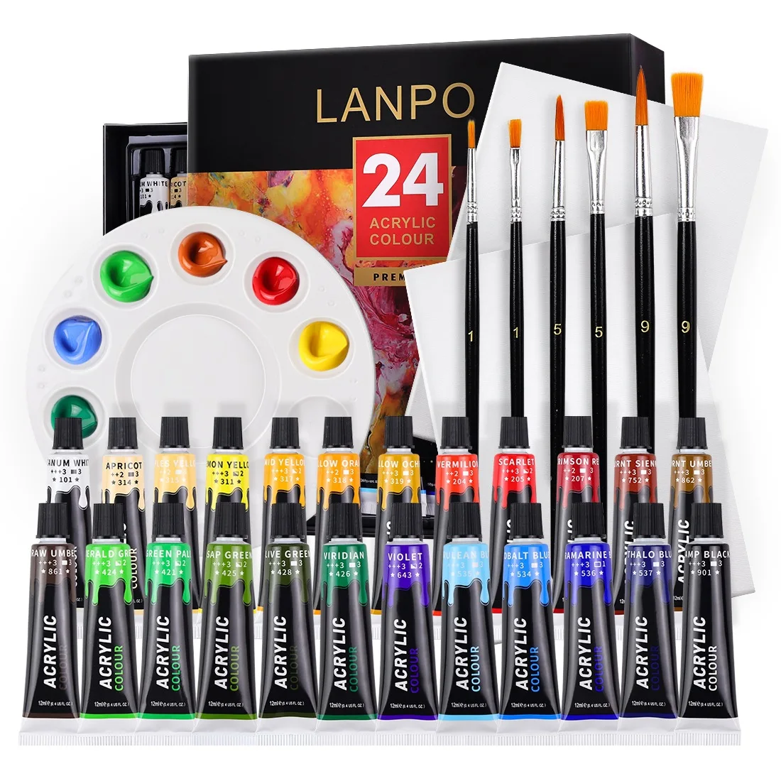 Set de pinturas acrílicas para niños con pinceles – 12 o 24 colores