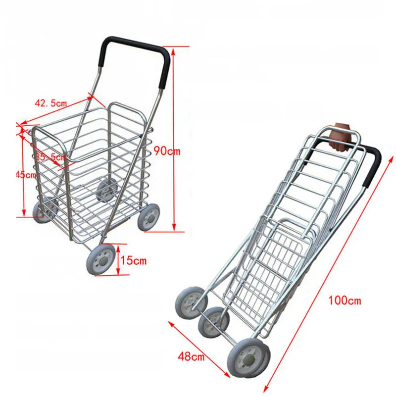 Carrito de compras infantil de aleación con ruedas grandes y remolque - imagen 4