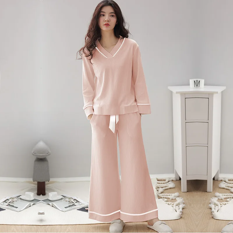 Pijama de lactancia de algodón para embarazo y otoño en rosa - imagen 5