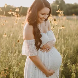 Vestido premamá de encaje con volantes para sesión de fotos de embarazo