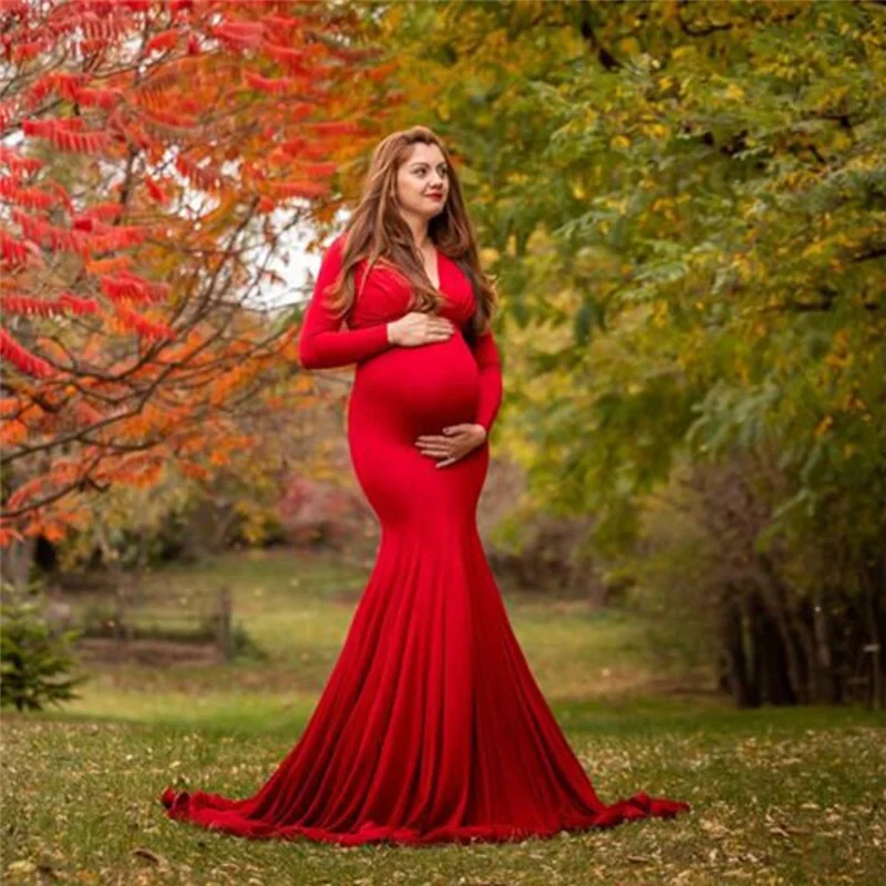 Vestido de maternidad elegante primavera con cuello V y manga larga - imagen 5