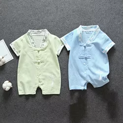 Pelele de lino y algodón transpirable estilo chino para bebé