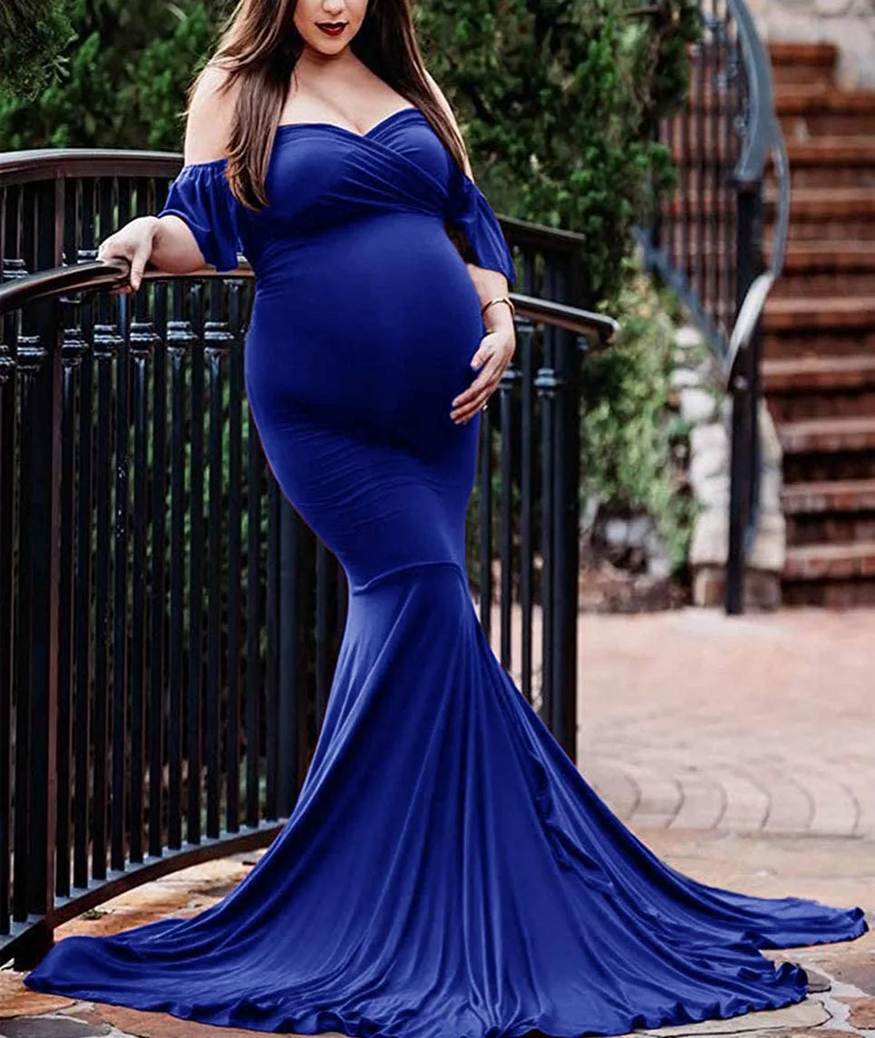Vestido de maternidad sin hombros para sesión fotográfica - imagen 5