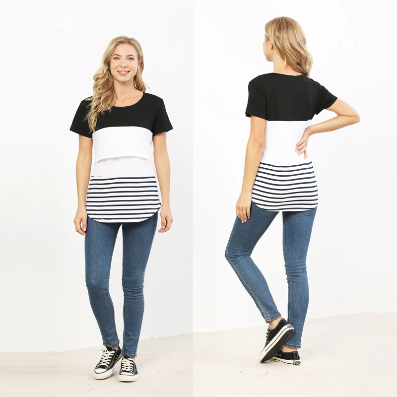 Camiseta de lactancia de algodón de manga corta para embarazadas - imagen 4