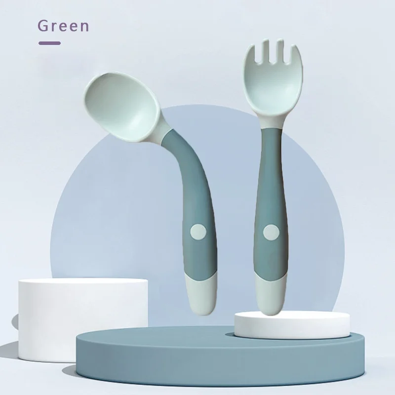Set de cubiertos de silicona para bebé – Cuchara y tenedor de aprendizaje - imagen 3